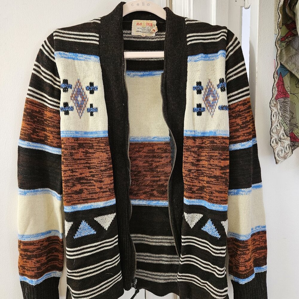 Vintage alpine patterned zip up cardigan